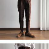 Waist Loops Pleated Trousers Straight Loose Cuffed Casual Nine-point Pants