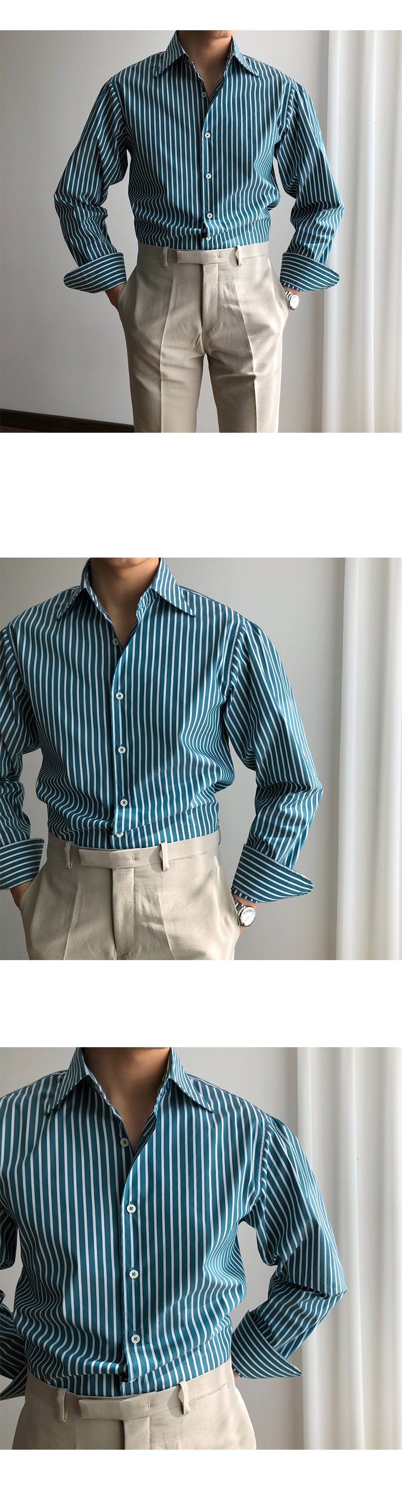 Striped Pointed Collar Shirt