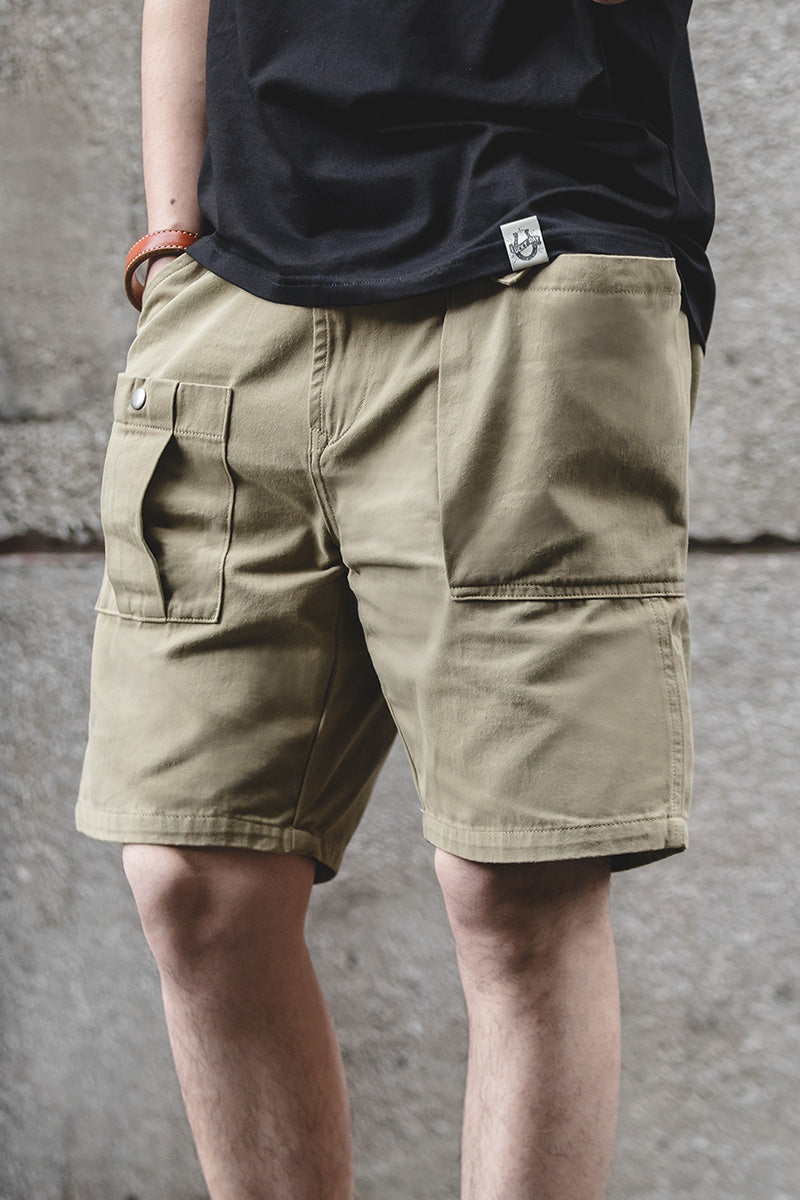 Solid Khaki Casual Shorts