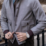 Self-made Autumn Prince Plaid Collar Slim Jacket Coat