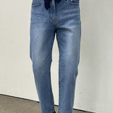 Mid-High Waist Micro-Elastic Straight Leg Washed Jeans