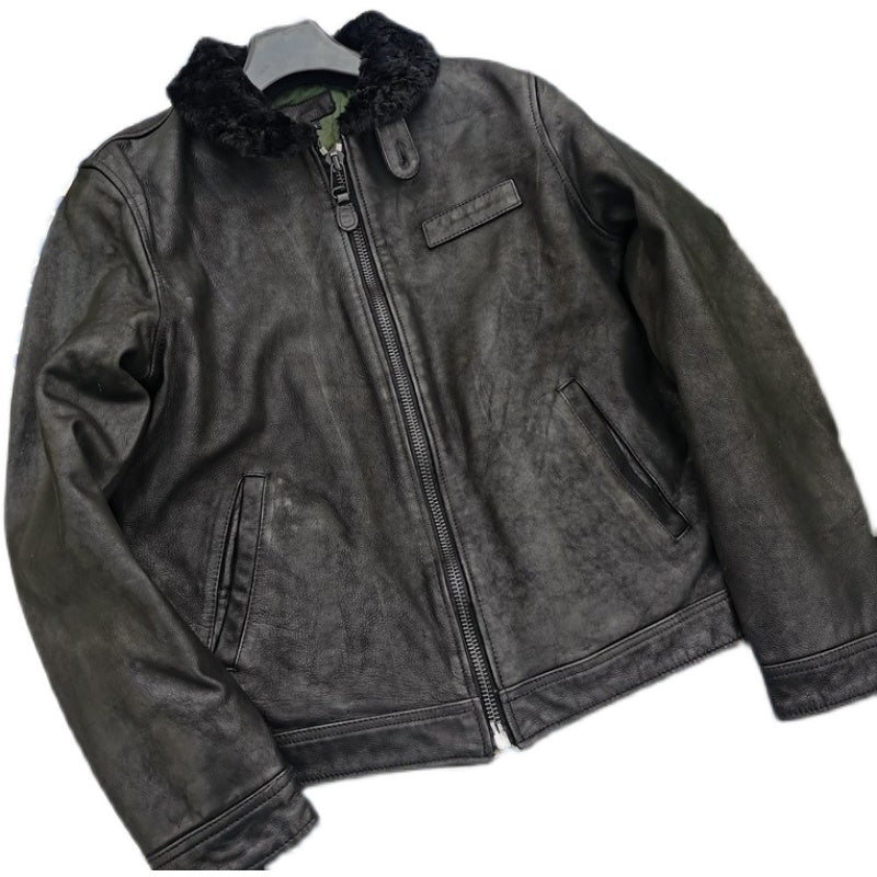 Matte Cowhide Lapel Jacket