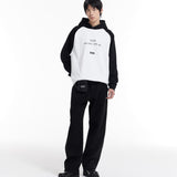 Men's Casual Loose Fit Hooded Pullover with Thin Velvet Three-Color Raglan Sweater