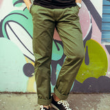 Men's Slim Army Green Casual Pants Red Officer Chino