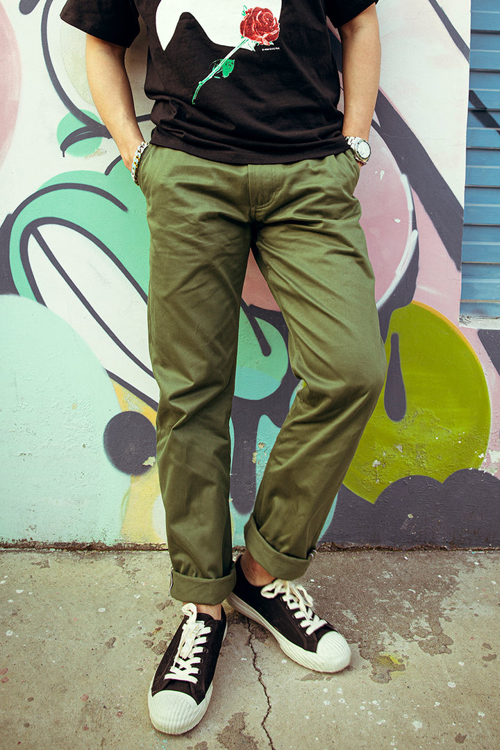 Men's Slim Army Green Casual Pants Red Officer Chino