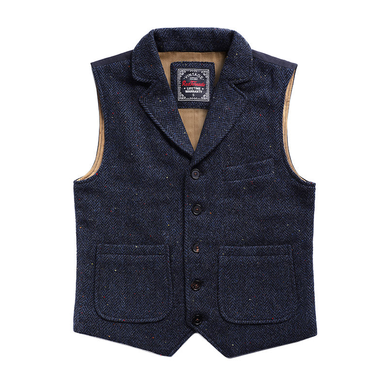 Heavy Tweed Wool Tweed Herringbone Ami Khaki Vest