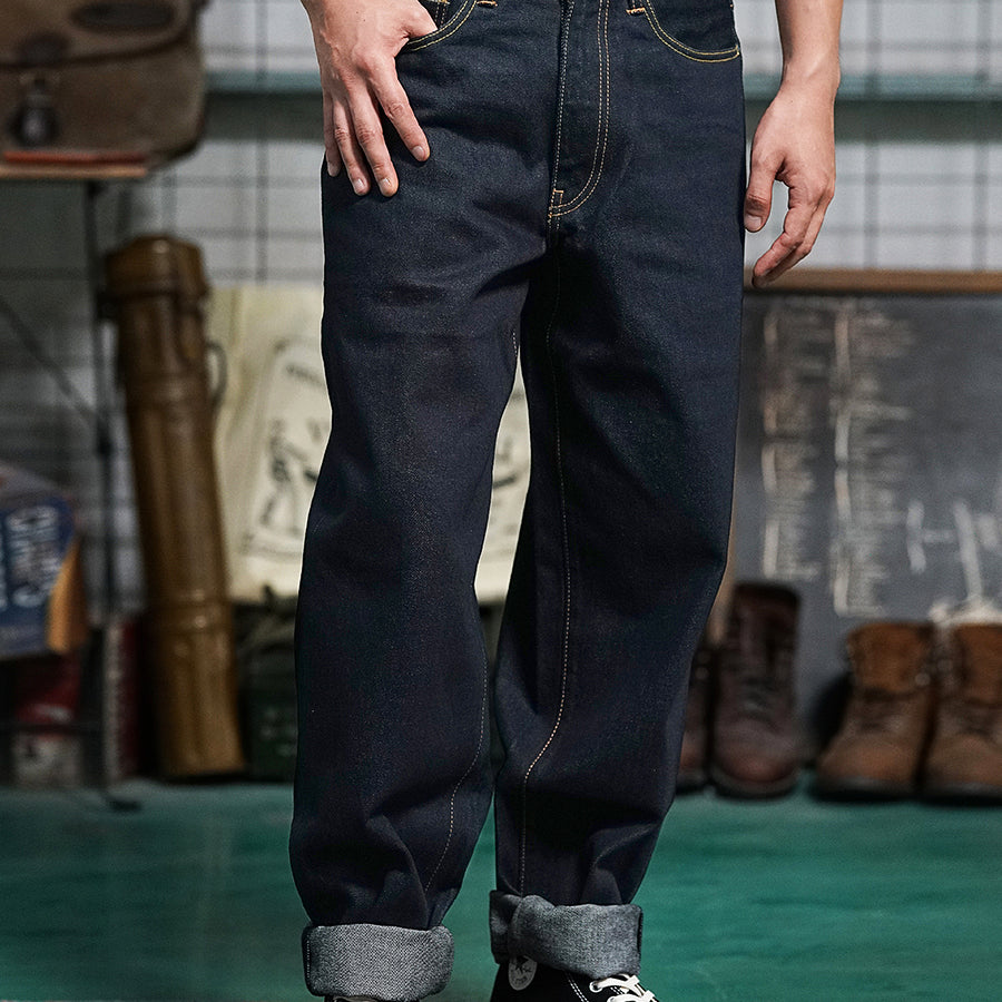 High Waist Radish Foot Tapered Baggy Tooling Jeans