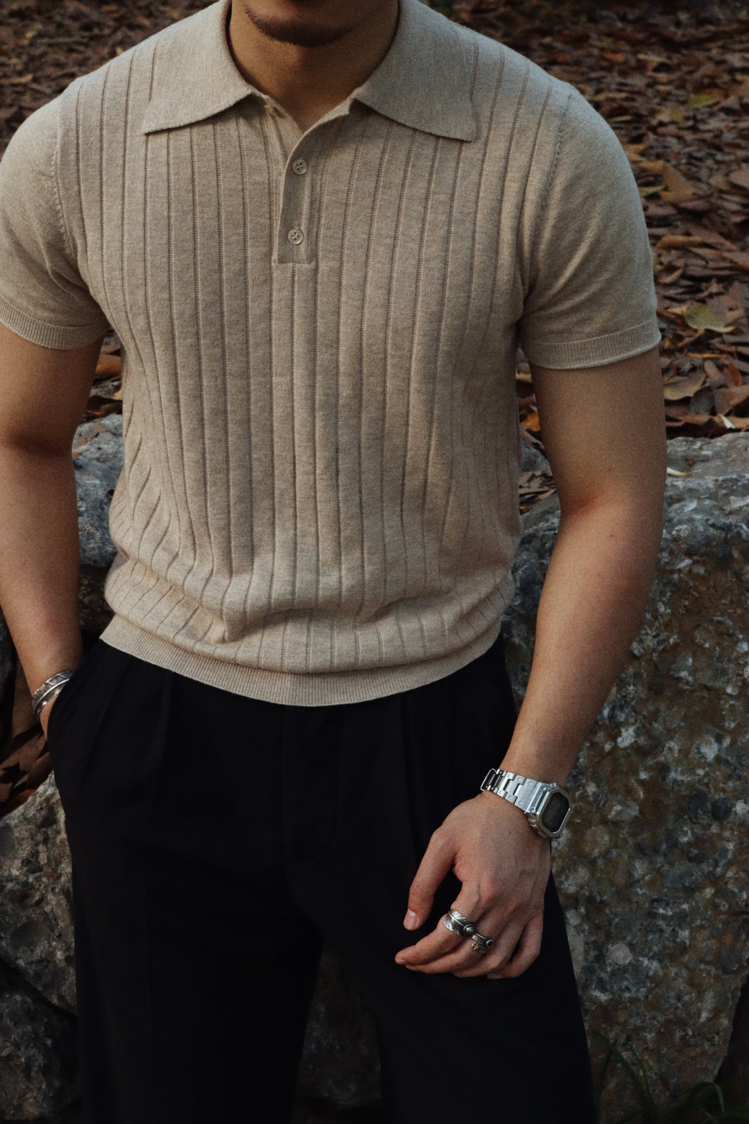 Knitted Lapel Polo Tee