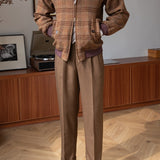 Warm Slim Stand Collar Plaid Harrington Coat Jacket