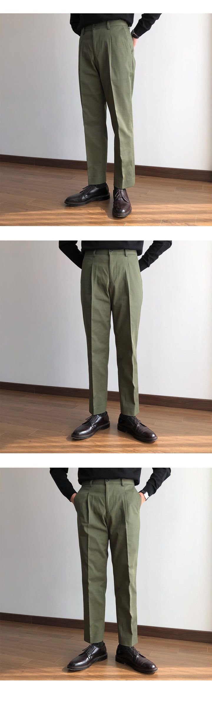 Single Pleated Twill Chino Straight Cotton Trousers