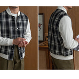 Baseball Collar Wool Plaid Cotton Teenagers Casual Jacket
