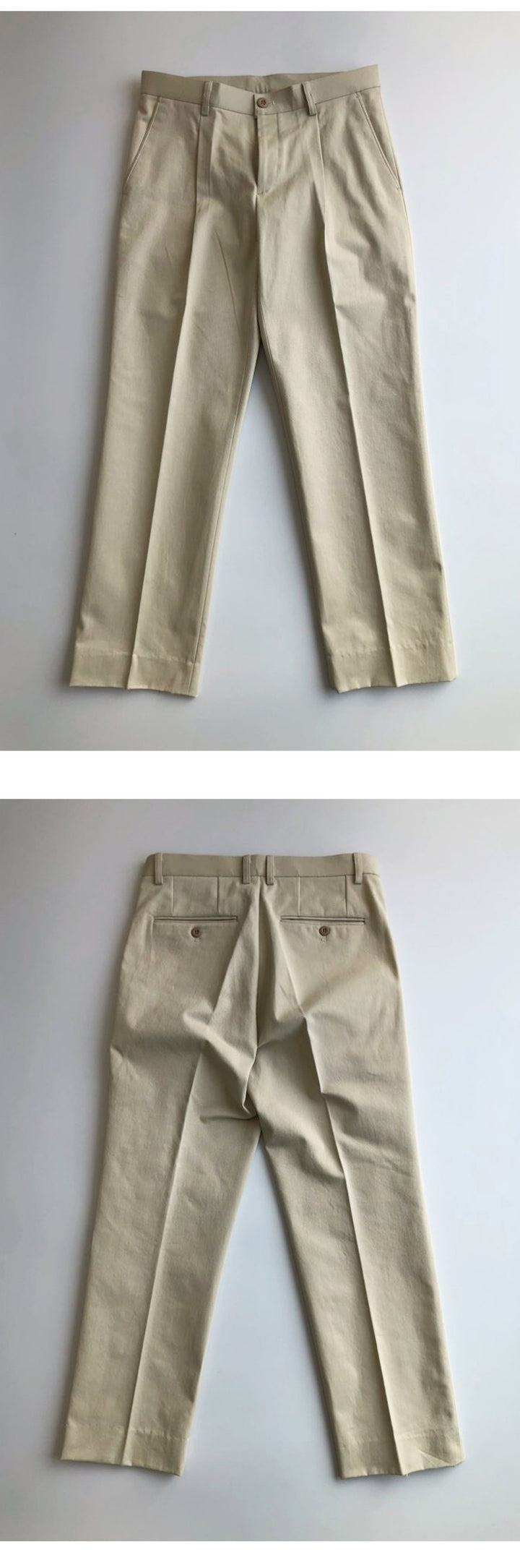 Single Pleated Twill Chino Straight Cotton Trousers