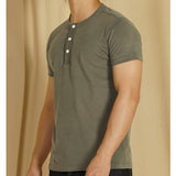 Henry collar solid color short-sleeved T-shirt