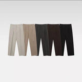 Cotton Elastic Single Pleated Basic Drape Straight Trousers