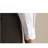 Men's Italian One-Piece Collar Long Sleeve Shirt - Slim Fit Wrinkle-Free White Business Casual Shirt