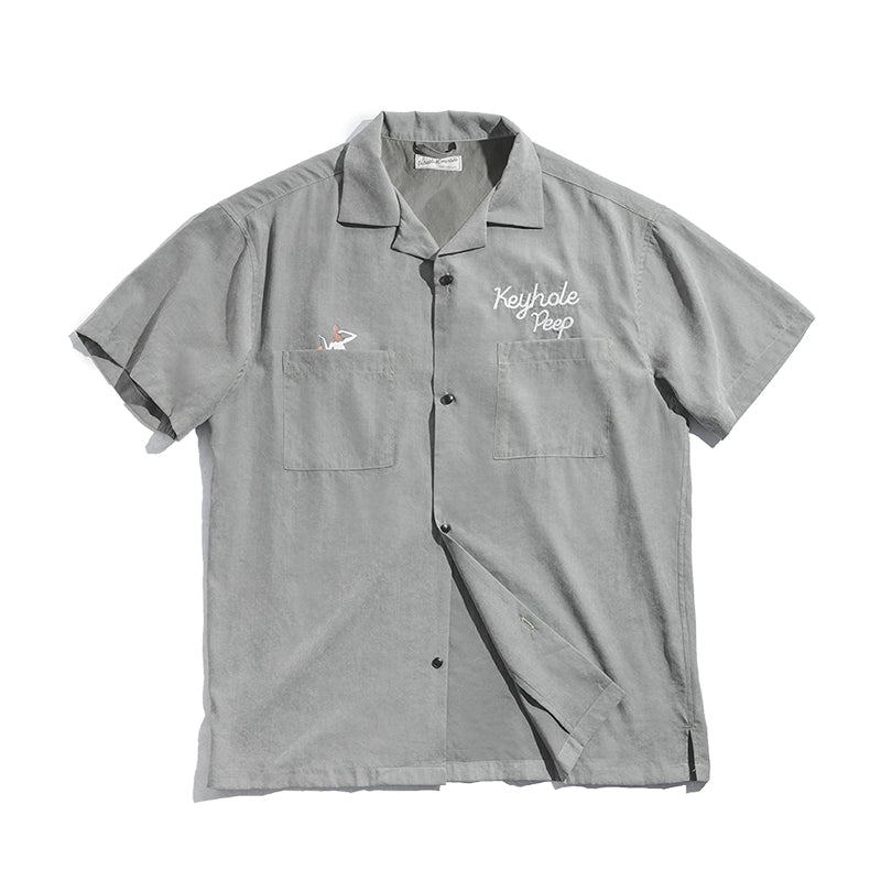 French Short-Sleeved Peach Skin Shirt