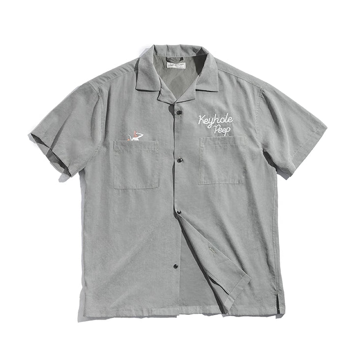 French Short-Sleeved Peach Skin Shirt