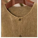 Men's 100% Heavyweight French Linen Collarless Half-Placket Long Sleeve Shirt - Casual Vintage Shirt