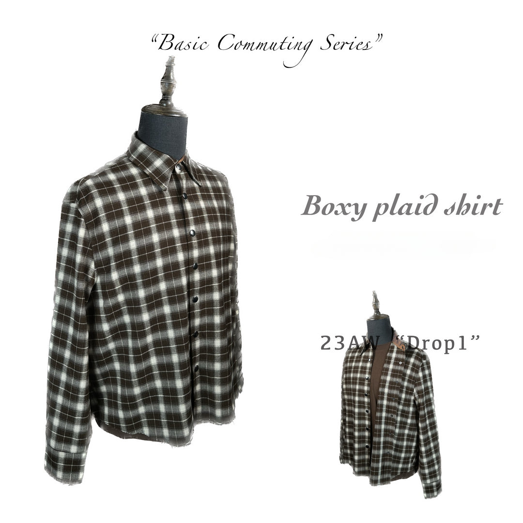 Oversized Low Saturation Earth Tone Plaid Shirt with Distressed Hem - Basic Shirt 23FW Drop 1