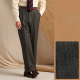 Men's Lightweight Comfortable Breathable Wool Striped High-Waisted Vintage Double-Pleat Hollywood Trousers