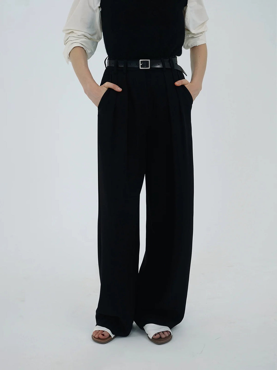 Triacetate High-Waist Draped Pants