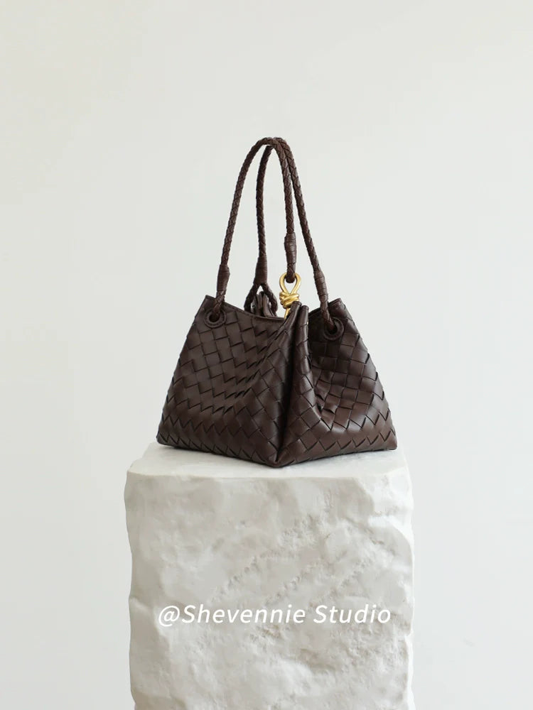 Woven Leather Messenger Tote