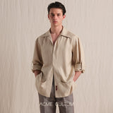 Men's 100% Acetate Cool Touch Linen-Textured Loose-Fit Cuban Collar Long Sleeve Shirt