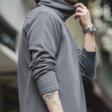Men's Casual Gray Waffle Sweater with High Collar for Autumn