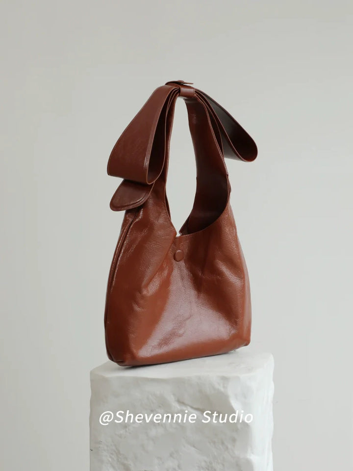 Bow Accent Leather Tote