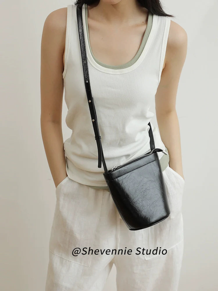 Sleek Leather Bucket Bag