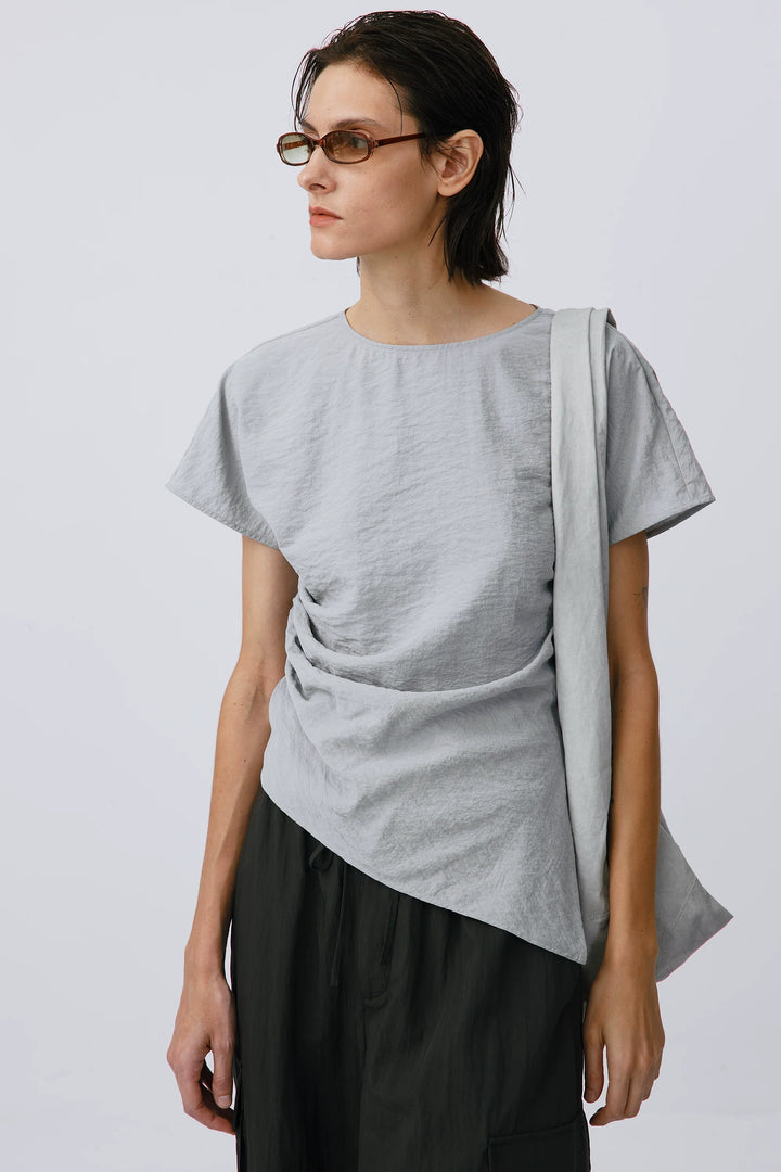 Silk Pleat Sleeve Tee