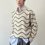Autumn/Winter Lazy Lapel Polo Sweater with Corrugated Design