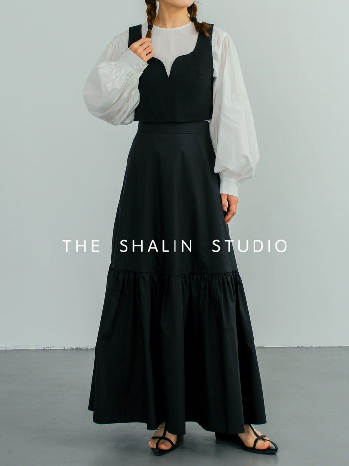 Black Pleated A-Line Skirt