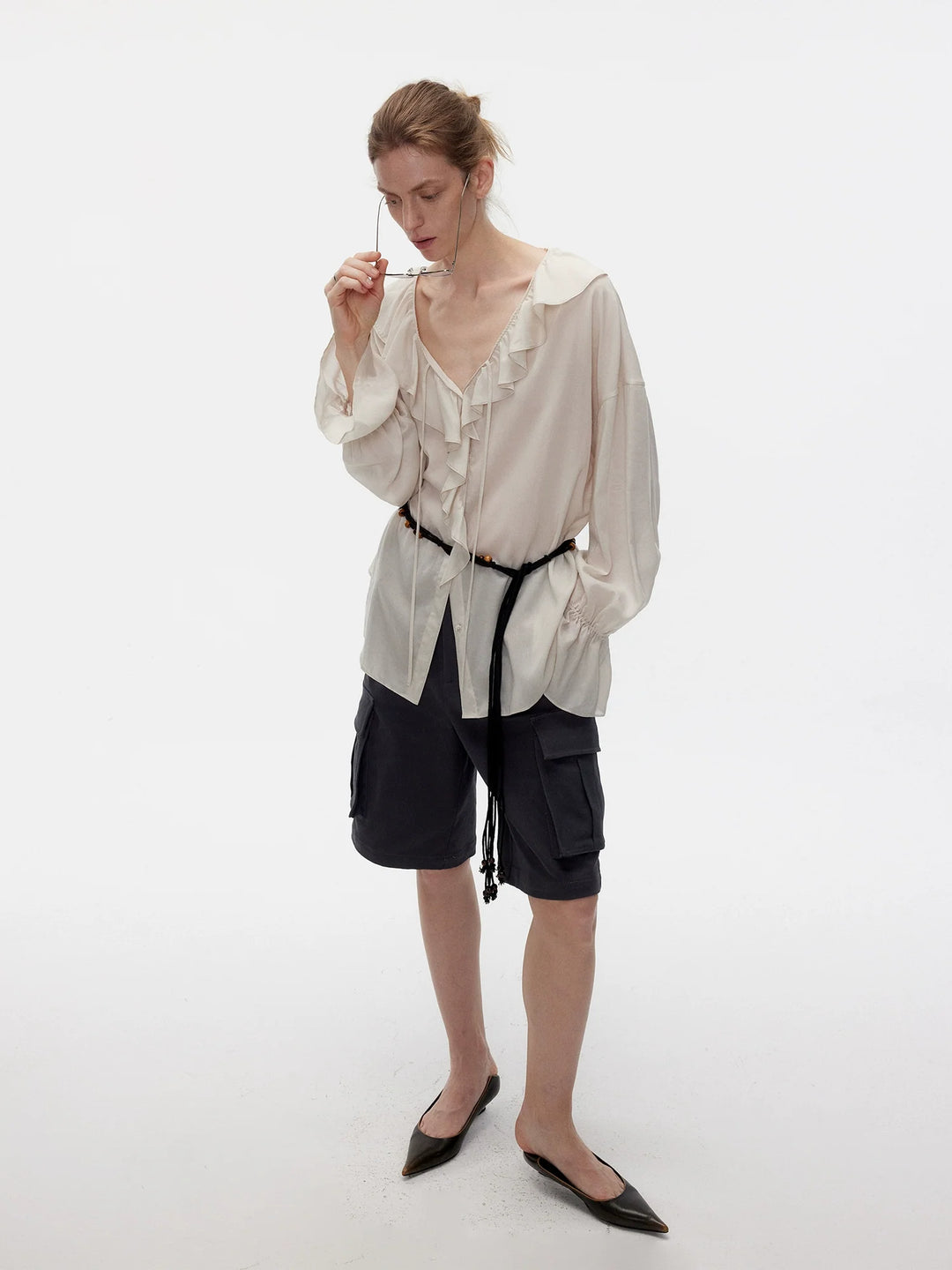 Lyocell Ruffle Sleeve Shirt