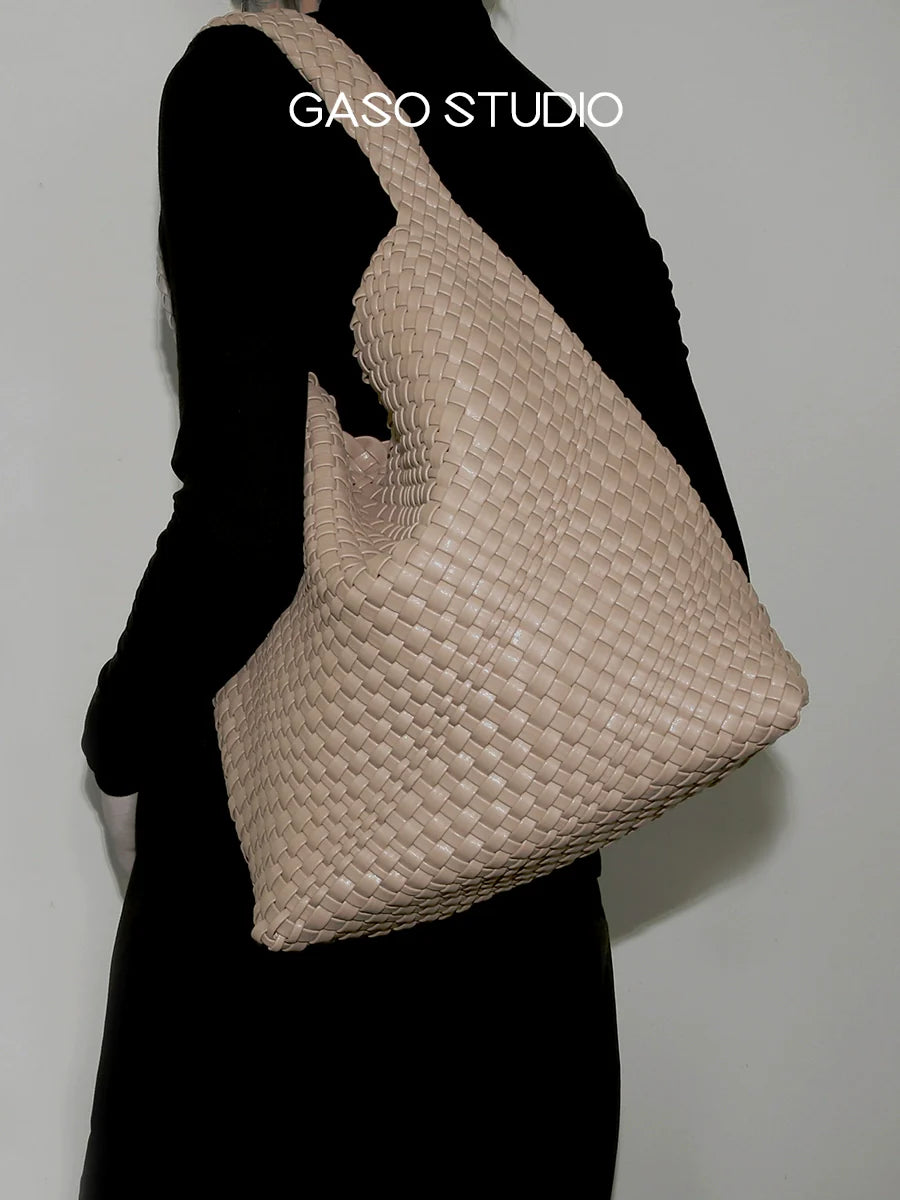 Soft Woven Leather Shoulder Tote