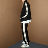 Suede Ribbon Sports Pants Retro Trend Loose Straight Fit