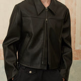 Autumn and Winter New Classic Retro Black Leather Jacket, Short and Wide, Environmentally Friendly