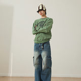 Winter Retro Cleanfit Overalls -  American Vintage Style, Washed Light Blue, Large Pocket Denim for Men
