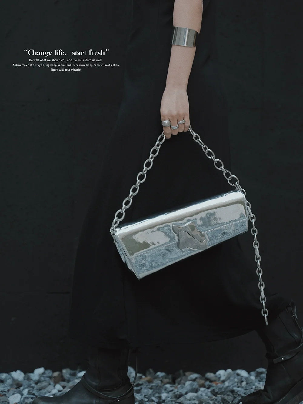 Silver Lock Shoulder Bag