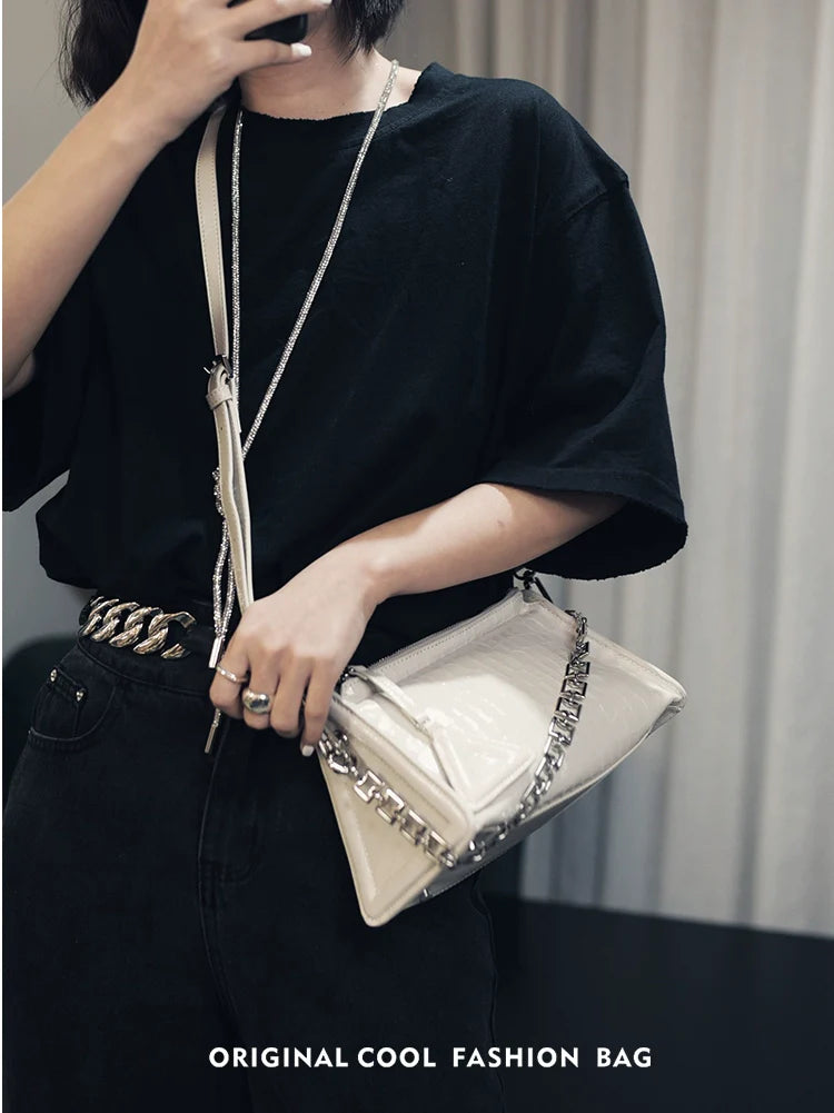 Genuine Leather Chain Crossbody Bag