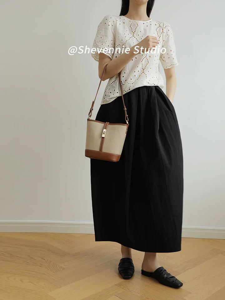 Canvas and Leather Bucket Bag