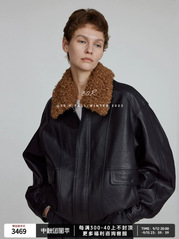 Sheepskin Fur-Collar Jacket