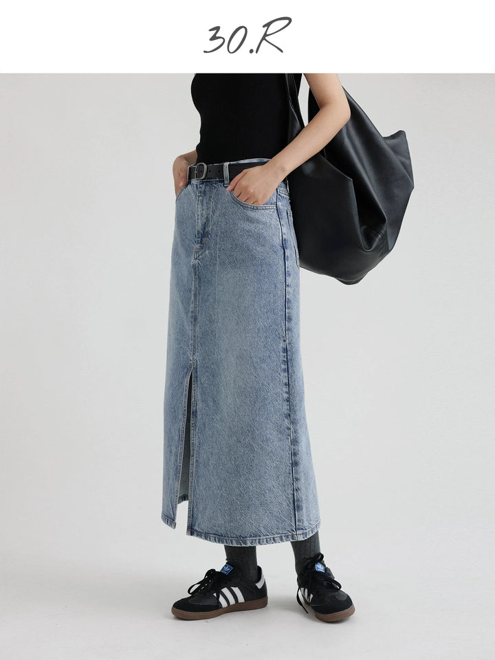 Natural Denim Midi Skirt