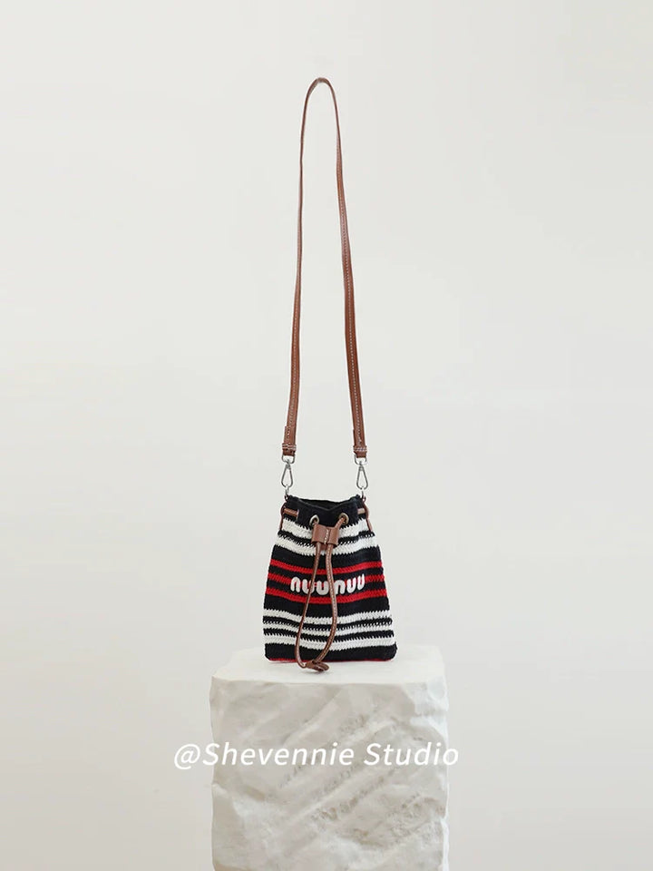 Striped Leather Bucket Bag