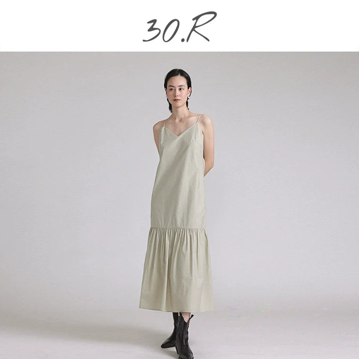 V-Back Cotton Midi Dress