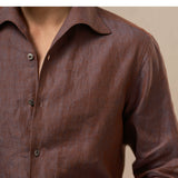 Men's 100% Linen Italian Lightweight One-Piece Collar Long Sleeve Shirt - Business Casual Cool and Breathable