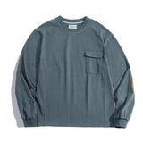 Japanese Retro Loose-Fit Long-Sleeved T-Shirt with Suede Stitching and Pocket