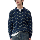 Autumn/Winter Lazy Lapel Polo Sweater with Corrugated Design
