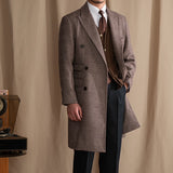 Gentlemanly Prince of Wales Check Wool Polo Coat - Embrace Winter Warmth with Medium-Length Elegance