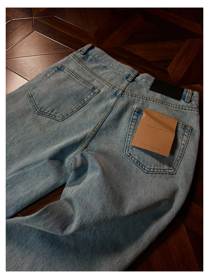 Washed Distressed Ice Blue Jeans